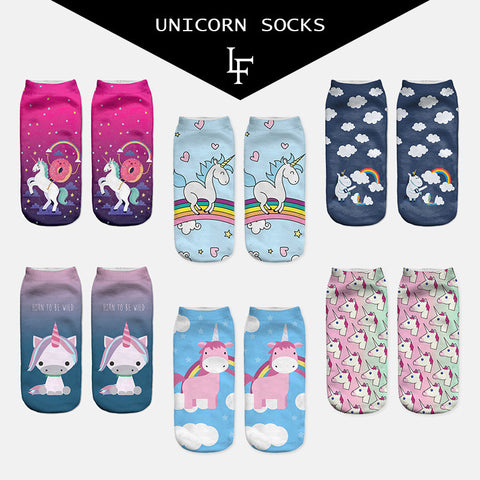 2016 Harajuku Emoji Unicorn Print 3D Socks Women Kawaii Ankle Licorne Chaussette Femme Calcetines Mujer Cute Art Socks ws66