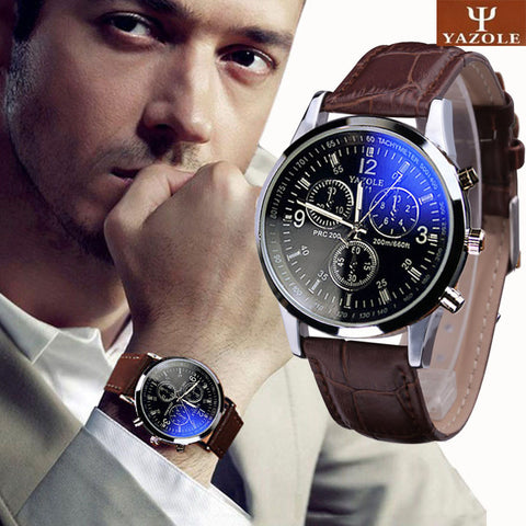 Splendid New Luxury Fashion Faux Leather Men Blue Ray Glass Quartz Analog Watches Casual Cool Watch Brand Men Watches 2016