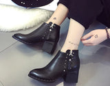 2016 Autumn Fashion Martin Boots Women Casual Leather Boots Pointed Toe Buckle Warm Plush Women Ankle Boots