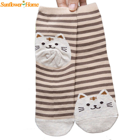 Newly Design Cute Cartoon Cat Socks Striped Pattern Women Cotton Sock Winter Aug10 Drop Shipping Womail