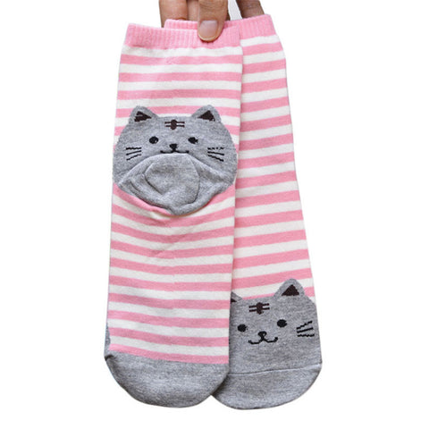 Newly Design Cute Cartoon Cat Socks Striped Pattern Women Cotton Sock Winter Aug10 Drop Shipping Womail