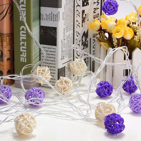 5m 20 LED String Light Purple White Rattan Balls Fairy Light Waterproof IP44 For Holiday Christmas Wedding Decoration Party