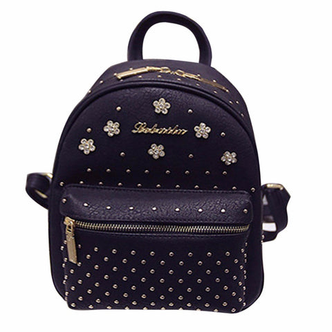 2017 Fashion Women PU Leather Rivet Backpack Women's Backpacks for Teenage Girls Ladies Bags Waterproof  Zippers Bag