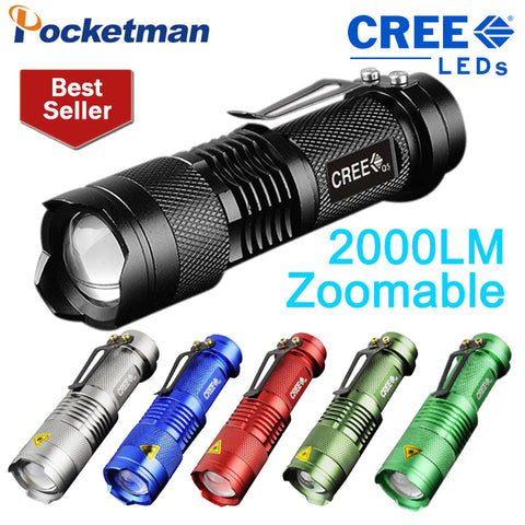 LED Flashlight Mini Zoomable  Tourch Led 7W CREE 2000LM Waterproof 3 Modes AA 14500 battery(2.39$ limited offer for 500 pics)