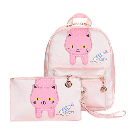 2017 Cute Women's Leather Backpacks For Teenage Girls School Bag Ladies Cartoon Cat Pattern Travel Backpack Fashion Female