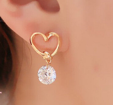 e020  Brand Design New hot Fashion Popular Luxury Crystal Zircon Stud Heart Earrings Elegant earrings jewelry for women 2016