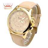Wavors Luxury Brand Women Watch Leather Brand Roman Numerals Big Dial Hour Analog Quartz Wrist Watches