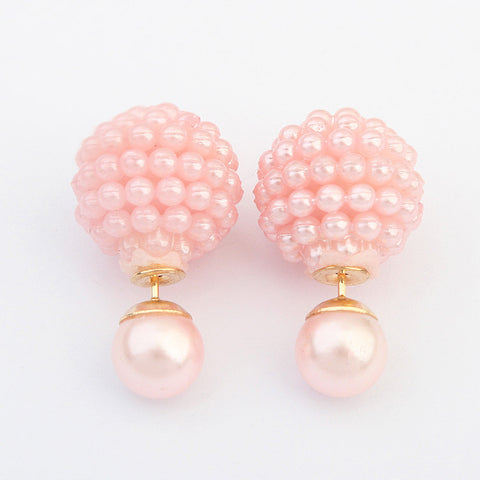 5 Colors Brand Double Side  Imitation pearl  fashion earring Trendy Cute Charm Pearl Statement Ball Stud earrings  for women