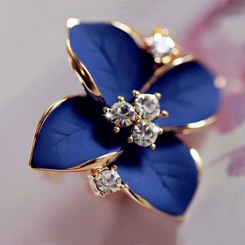 2016 new elegant noble blue flower ladies gold plated rhinestone earrings piercing Brinco women free shipping E5