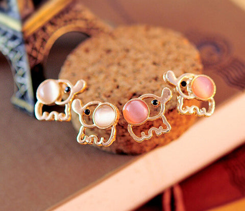 Fashion Lovely Cute Baby Elephant Opal stud earrings women Statement earrings for party free shipping