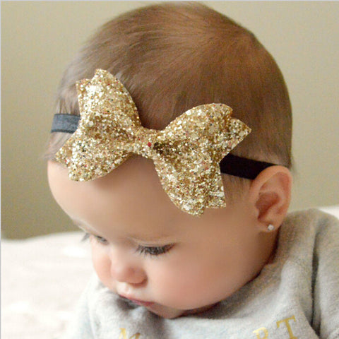 1pcs New Cut Baby Shiny Bow Knot Headband Girls Bow Elasticity Hair Band Infant Kids hair accessories W213