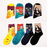 1Pair Fashion Retro Women Men Painting Mona Lisa Art  Socks Funny Novelty Starry Night Comfortable Breathable Socks 2016 Hot