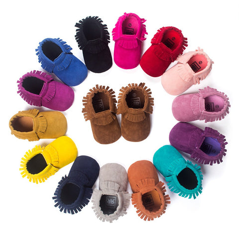 PU Suede Leather Newborn Baby Boy Girl Baby Moccasins Soft Moccs Shoes Bebe Fringe Soft Soled Non-slip Footwear Crib Shoes