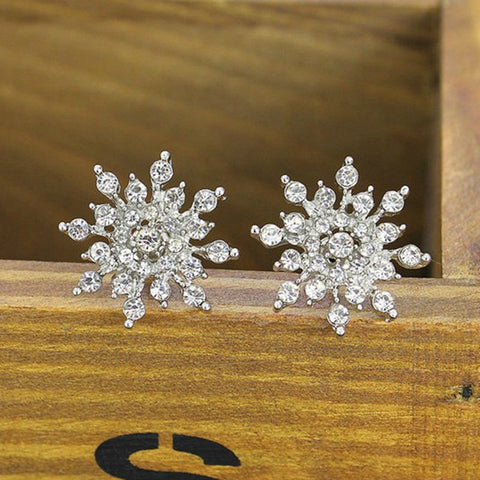 2016 New!!! Ladies Crystal Snow Flake Bijoux Statement Stud Earrings For Women Earring Fashion Jewelry Free Shipping