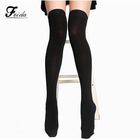 Women's stockings Girls Fashion Opaque Over Knee Elastic Thigh High Stockings Medias Black Women Plus Free shipping Feida