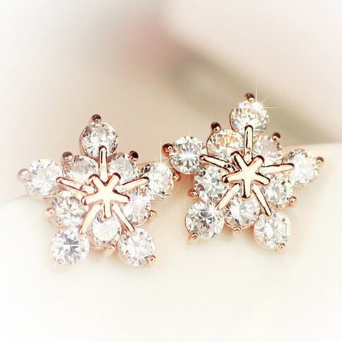 new Ladies Crystal Snowflake Bijoux Statement Stud Earrings For Women Gold Plated Earring Fashion Jewelry Pendientes Mujer