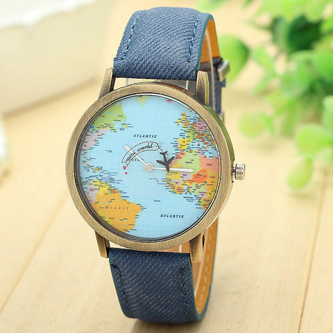 Fashion Global Travel By Plane Map Men Women Watches Casual Denim Quartz Watch Casual Sports Watches for Men relogio feminino