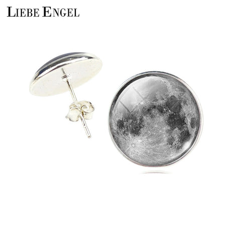 Fashion Jewelry Moon Galaxy Glass Cabochon Silver Stud Earrings 2015 New Earrings For Women