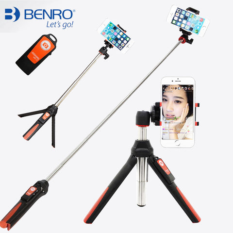 BENRO Handheld & mini Tripod 3 in 1 Self-portrait Monopod Phone Selfie Stick w Bluetooth Remote Shutter for iPhone Sumsang Gopro